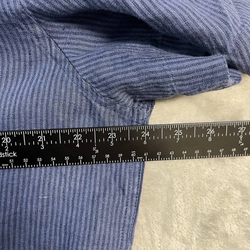 Banana Republic Standard Shirt Mens L Blue Striped 100% Linen Short Sleeve